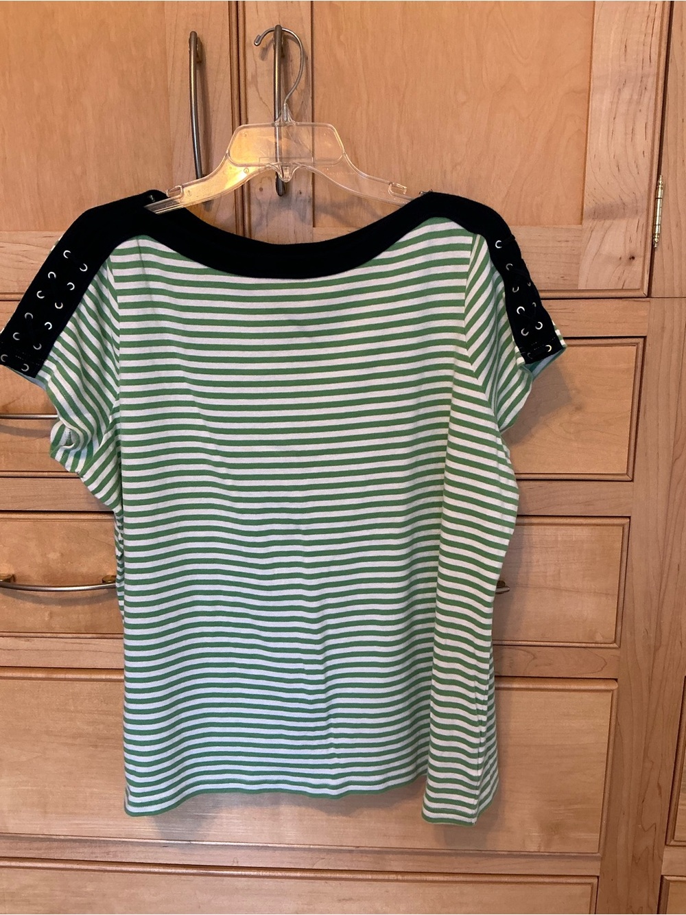 Chaps women’s, 2X Green White Navy Striped short sleeve T-shirt, cotton blend